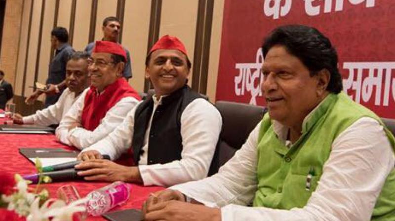 The announcement was made by SP leader Ram Gopal Yadav at the partys national convention in Agra. In picture: Akhilesh Yadav (centre). (Photo: Samajwadi Party/Twitter)