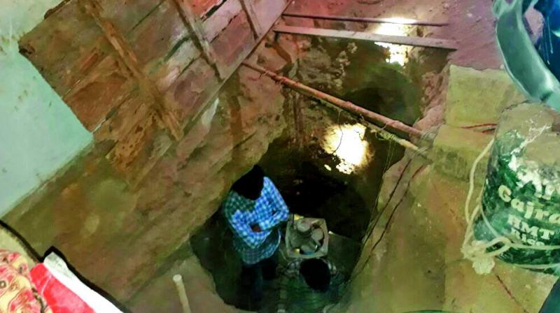 The massive hole the treasure hunters had dug inside a house in Chatrinaka while hunting for Nizam era treasure. (Photo: DC)