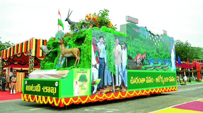 The tableau of the forest department which won the first place in the Independence Day celebrations in Tirupati on Tuesday. (Photo: DC)