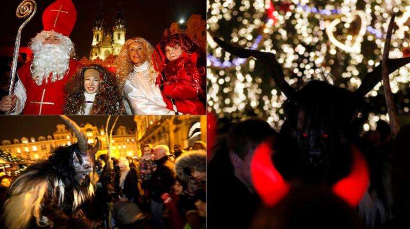 Angels and demons in Prague streets for St. Nicholas Day