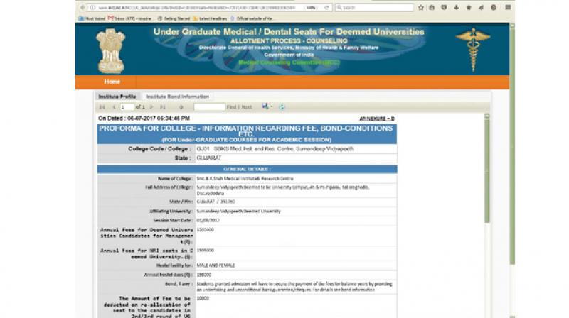 The shoddily prepared website of the Medical Counselling Committee shows NRI students have to pay their fees in dollars.