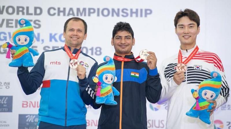 The 23-year-old, a bronze-winner in the 10m air pistol and the 50m pistol events of the Commonwealth Games in Gold Coast earlier this year, shot a score of 564 to finish on top here. (Photo: Twitter)