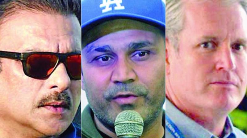 Ravi Shastri, Virender Sehwag and Tom Moody