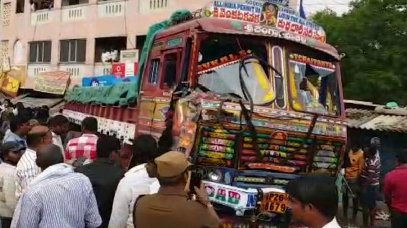 The victims were staging a protest before the police station demanding action against illegal transportation of sand from their areas, when the mishap took place. (Photo: Videograb)