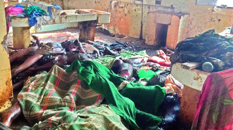 A view of the mutilated and rotting bodies lying in the Osmania General Hospital mortuary. They pose a serious health hazard not only to handlers working in the mortuary, but also to the PG hostel located nearby.  The bodies brought into the mortuary are kept waiting for nearly 25 days after autopsy for disposal.  (Photo: DC)