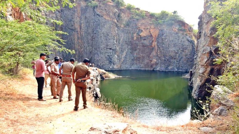 The stone quarry where the body was found. (Inset) The boy.