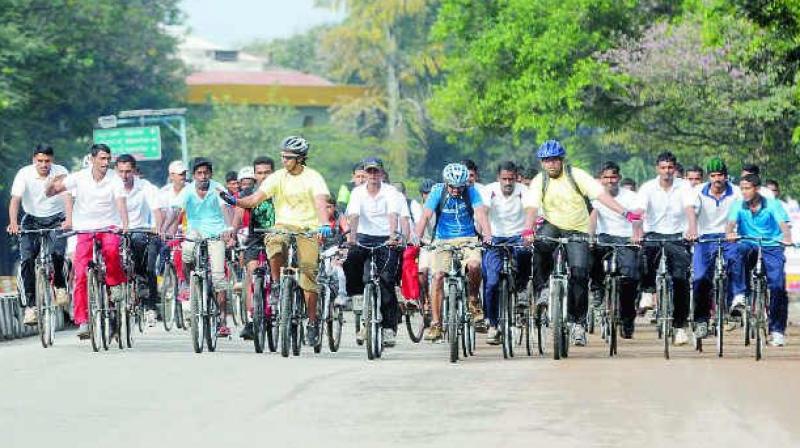 Youth in the city took out a cycle rally, \Teenage Temptations\, to create awareness against suicides by students in Vijayawada on Saturday. (Representational image)