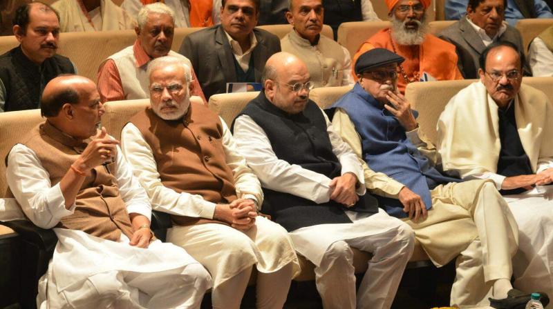 PM Narendra Modi, Rajnath Singh, L K Advani, Amit Shah and others during the BJP Parliamentary Party meeting