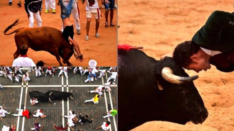 Revelers flood Spains streets in a thrilling bid to outrun raging bulls