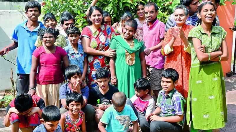 Swathi with specially-abled kids at Special Friend school