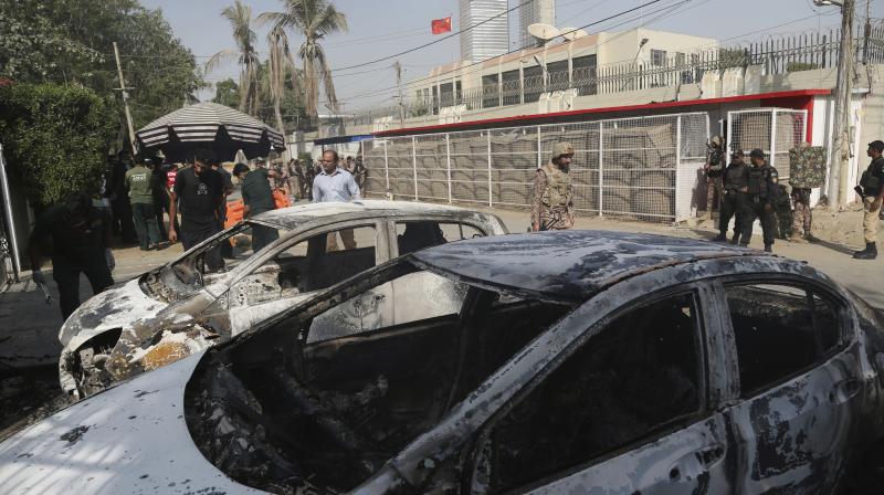The compound of the Chinese Consulate in Karachi, Pakistan on Friday. (Photo: AP)