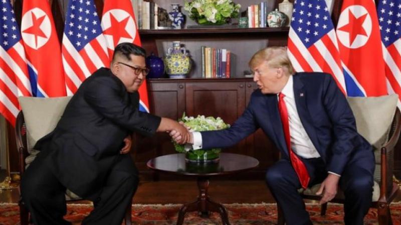 North Korea leader Kim Jong Un and US President Donald Trump during their first meeting on June 12 in Singapore. (Photo: AP)