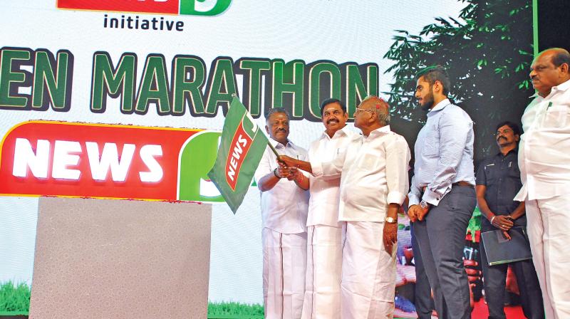 CM Edappadi K. Palaniswami flags off the launch of  ruling partys television channel, News J in Chennai  on Wednesday.   Image: DC