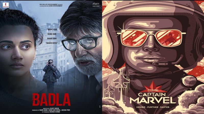 Badla and Captain Marvel posters. (Photo: Twitter)