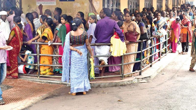 Rush at the regional eye hospital OP in Thiruvananthapuram on Wednesday. (Photo: Akhil Krishna MS)