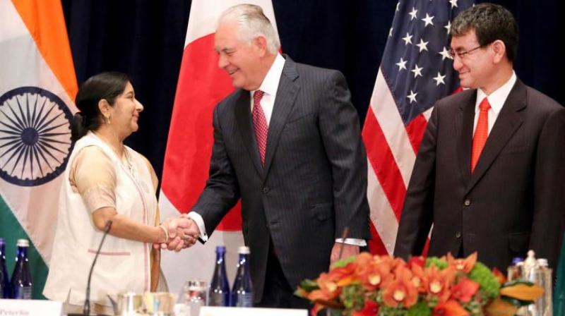 Swarajs remarks came as she met US Secretary of State Rex Tillerson and her Japanese counterpart Taro Kono yesterday on the sidelines of the ongoing United Nations General Assembly session here. (Photo: MEA)