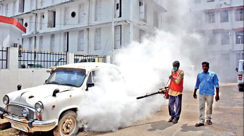 Fogging operation at Chepauk on Thursday.