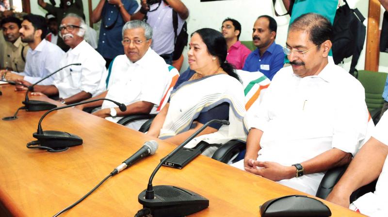 Chief Minister Pinarayi Vijayan withelected representatives and officials at the all-party meeting held in Kannur on Tuesday.