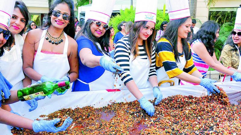 Socialites at cake-mixing sessions at a few five-star hotels from around Hyderabad