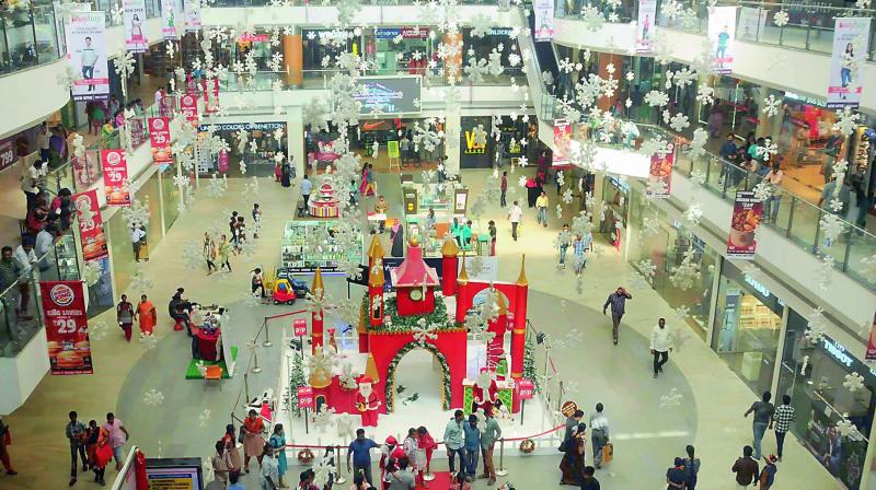 A mall in Vijayawada decked up ahead of Christmas, on Saturday. (Photo: DC)