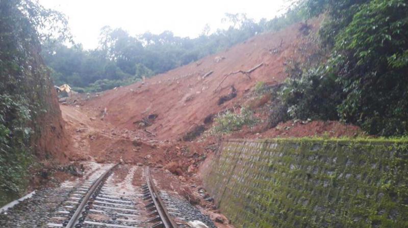 The rubble on the tracks in the Shiradi Ghat section near Sakleshpur