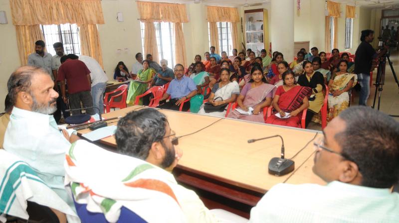 C.K. Hareendran, MLA, Tourism minister Kadakampally Surendran and district collector S. Venkatesapathy at a meeting to discuss the present issue of fever at the Collectorate in Thiruvananthapuram on Friday. (Photo: A.V. MUZAFAR)