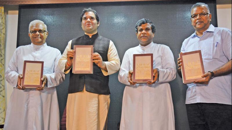 BJP MP Varun Gandhi releases his new book,  Rural Manifesto: Realising Indias Future Through Her Villages, at a function held at Loyola College in Chennai  on Thursday. (Photo: DC)