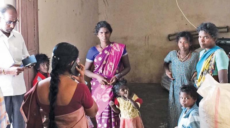 The rescued bonded labourers from a rice mill in Kancheepuram district on Tuesday. (Photo: DC)