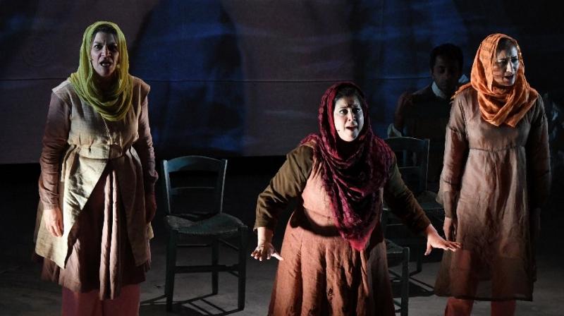 Kamala Sankaram (Center) portrays Pakistani womens rights activist Mukhtar Mai in the opera Thumbprint, at the Roy and Edna Disney/Calarts Theater in Los Angeles (Photo: AFP)
