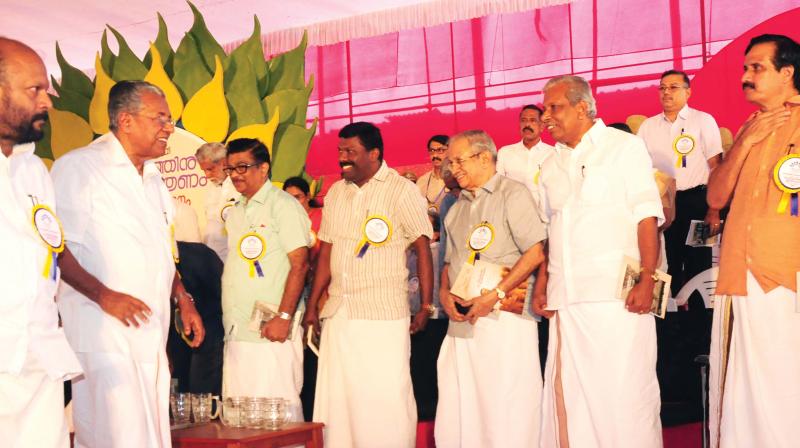 Chief Minister Pinarayi Vijayan arrives the inauguration venue of state- level \ Nava Kerala\ in Thrissur on Saturday.