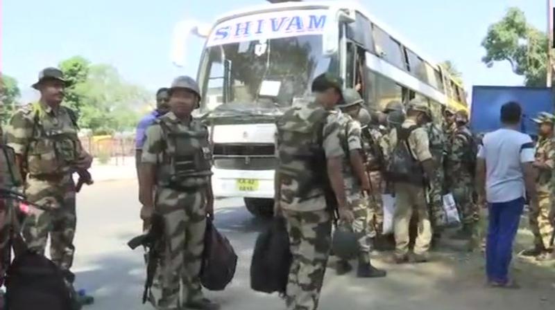 Security personnel, including central paramilitary force, have been deployed to ensure peaceful polling in the first phase. (Photo: ANI/Twitter))