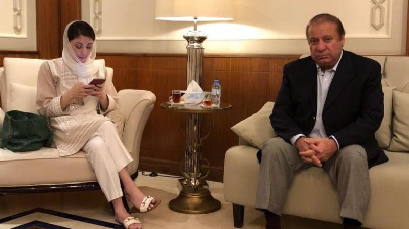 The plane carrying Sharif, the supremo of the Pakistan Muslim League - Nawaz, and Maryam landed at Lahores Allama Iqbal Airport at 9:15 pm IST (Indian Standard Time), nearly three hours late from the scheduled arrival. (Photo: Twitter | ANI)