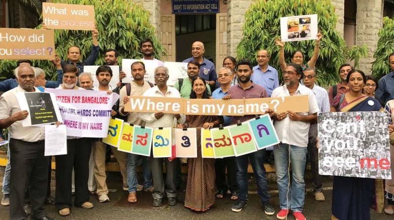 Citizens protest against removal of their names from the final list of BBMP ward committee members  	(Photo:DC)