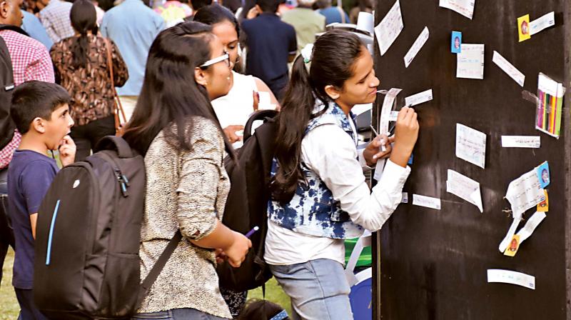 Students at the Bangalore Literature Festival on Saturday. (Photo: DC)