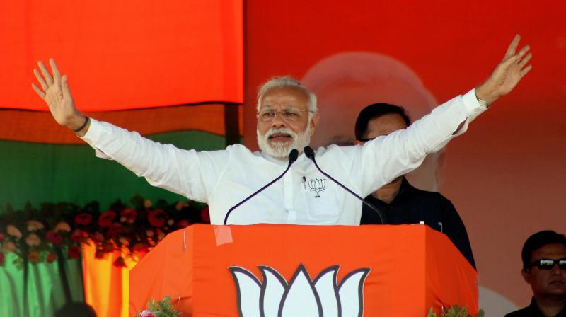 Prime Minister Narendra Modi addresses an election campaign rally in support BJP candidates in Jaunpur on Saturday. (Photo: PTI)