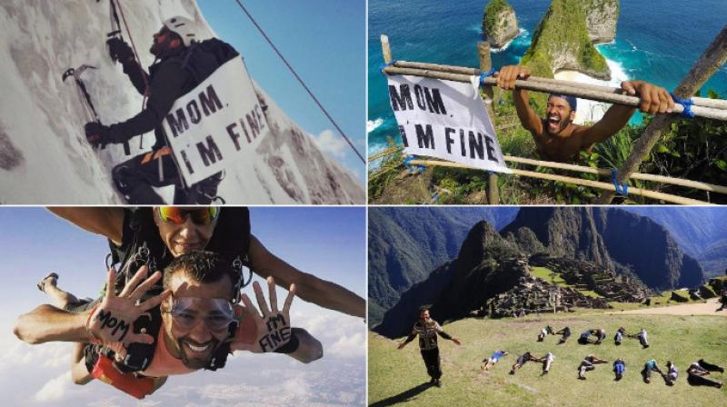 Globetrotter reassures mum hes safe in funny photo series