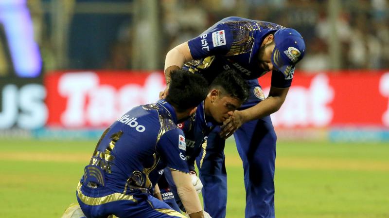 The throw by fielder Hardik Pandya in the 13th over bounced high off the practice pitch area and hit Ishan Kishan near his right eye. (Photo: BCCI)