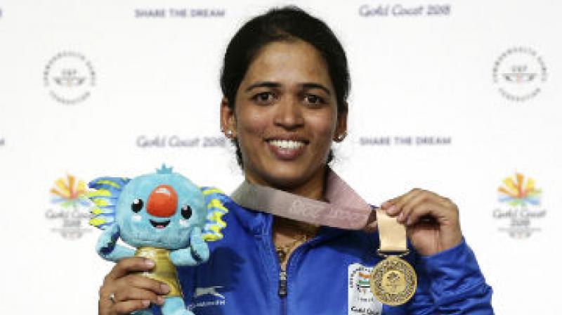 Tejaswini held the lead from the first shot in the finals and broke the CWG record with 457.9. (Photo: AP)