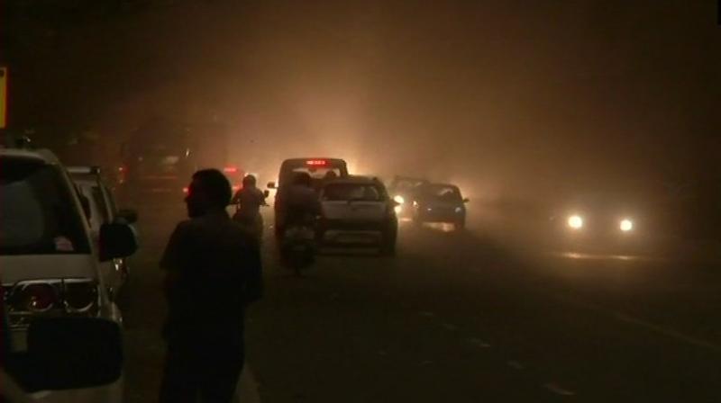 Strong winds with thick dust blew relentlessly across the city before giving way to thunder and lighting and then finally some rain. (Photo: ANI | Twitter)