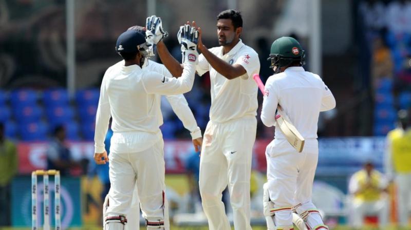 Ravichandran Ashwin got two important wickets in the first innings of Indias one-off Test against Bangladesh. (Photo: BCCI)