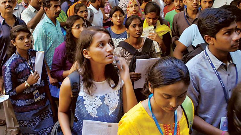 Students at a CET exam centre in the city  (Image: DC)