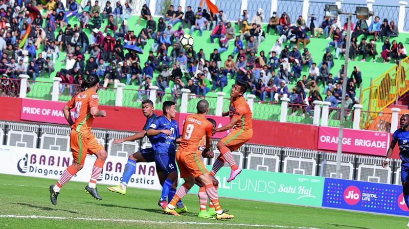 Action from the Neroca FC-Churchill Brothers match in the I-League.