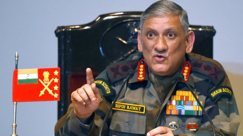Army Chief Gen Bipin Rawat gestures during the Armys annual press conference in New Delhi. (Photo: PTI)