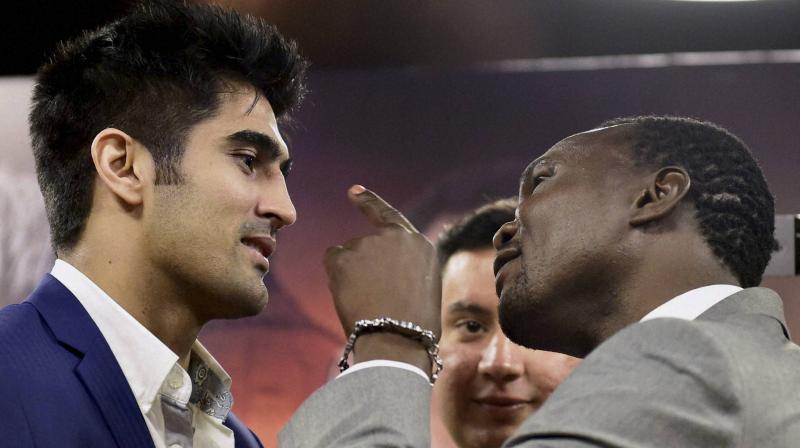 Vijender Singh won the WBO Asia Pacific super middleweight title by beating former European champion Kerry Hope of Australia. (Photo: PTI)