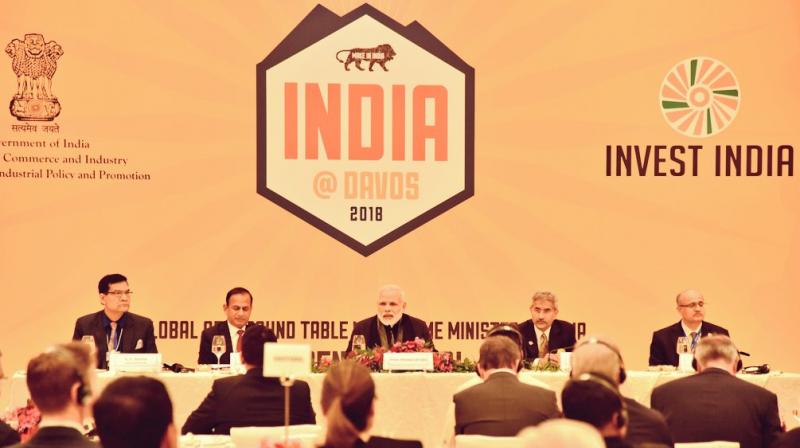Addressing a roundtable before a dinner meet, Prime Minister Narendra Modi narrated Indias growth story. (Photo: Twitter | @MEAIndia)
