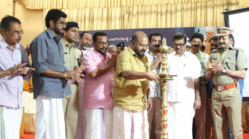 Agriculture Minister V.S. Sunil Kumar inaugurates a  district-level seminar on Jana Mythri police in Thrissur on Sunday. C.N. Jayadevan, MP, K. Rajan, MLA, and City Police Commissioner T. Narayanan look on.  (Photo: DC)