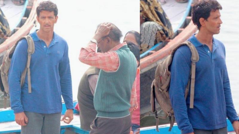 Hrithik Roshan snapped on the sets of Super 30.