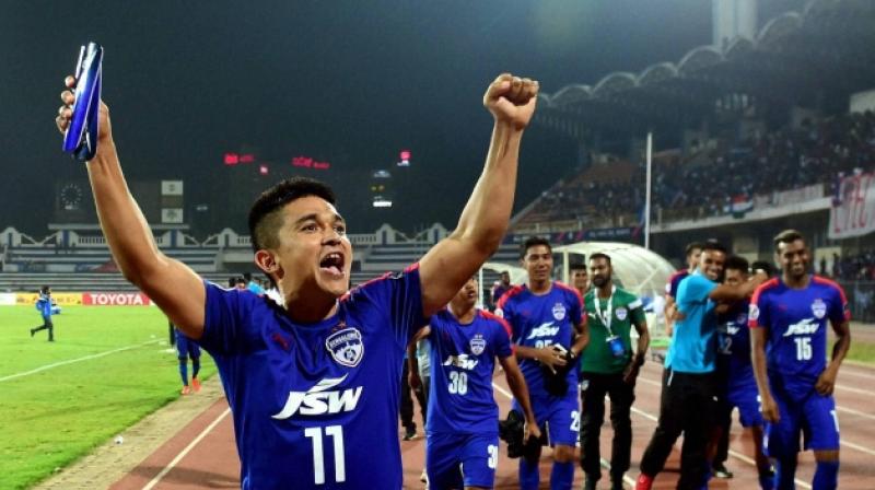 Sunil Chhetri, who scored seven goals for fourth-place finishers Bengaluru FC, won the most number of votes cast by coaches and captains of the 10 teams. (Photo: