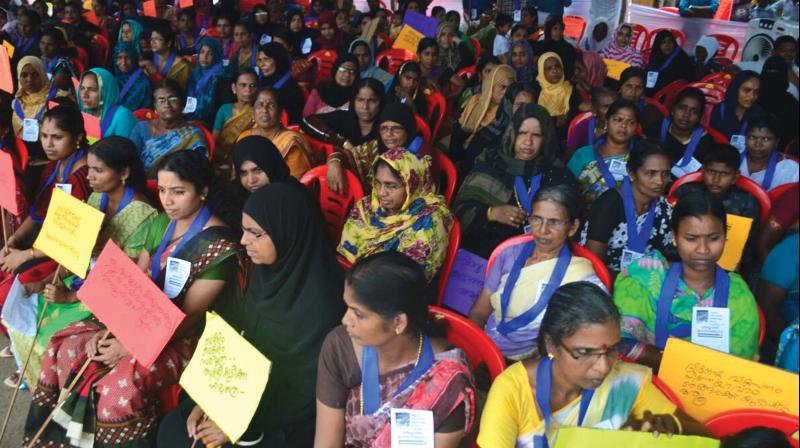 The women of coastal region of Payyoli protest before the municipal office demanding drinking water project.