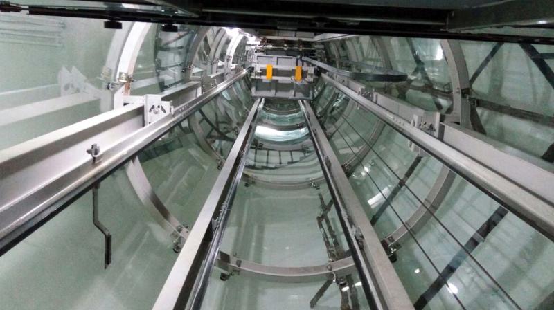 The glass lift in the lighthouse